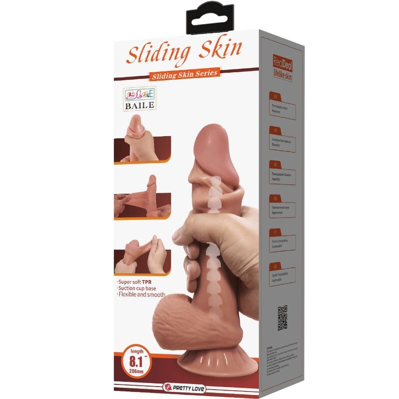 PRETTY LOVE - SLIDING SKIN SERIES REALISTIC DILDO WITH SLIDING BROWN SKIN SUCTION CUP 19.4 CM - My naughty haven #
