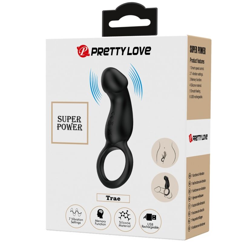 PRETTY LOVE - TRAE VIBRATING BLACK RING WITH STIMULATOR - My naughty haven #