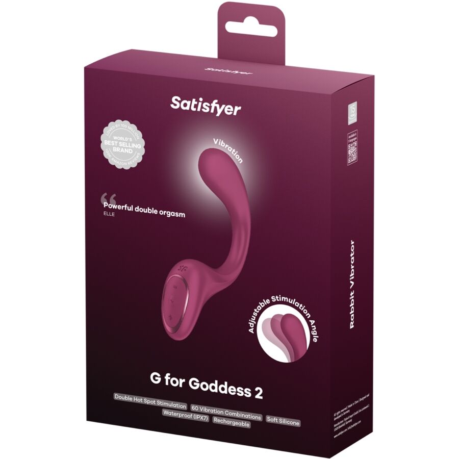 SATISFYER - ВИБРАТОРНА БУТИЛКА С 2 ЗАЕКА G FOR GODDESS, ЦВЯТ БОРДО