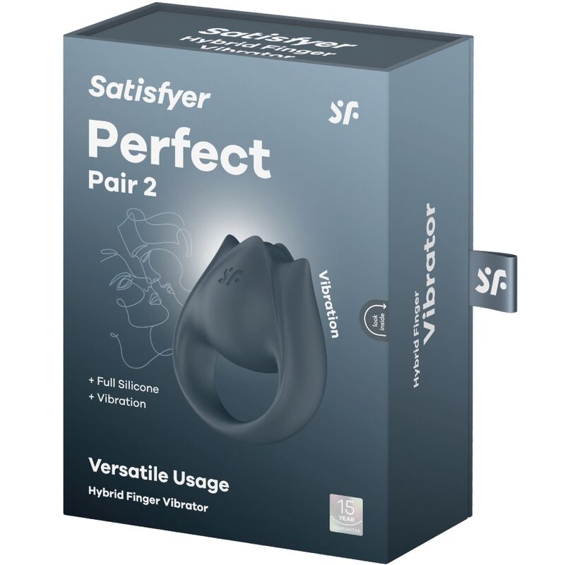 SATISFYER - PERFECT PAIR 2 MULTIVIBRATOR 2 IN 1 PENIS RING AND FINGER STIMULATOR GREY - My naughty haven #