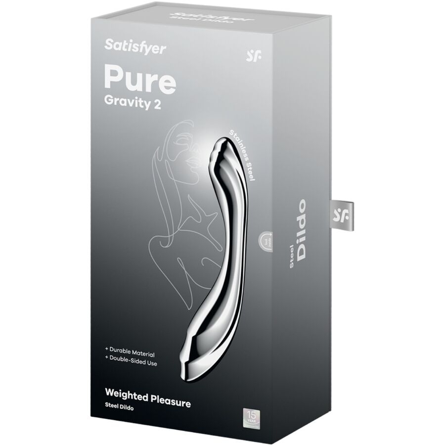 SATISFYER - ДВУКРАЕН ДИЛДО ОТ НЕРЪЖДАЕМА СТОМАНА PURE GRAVITY 2