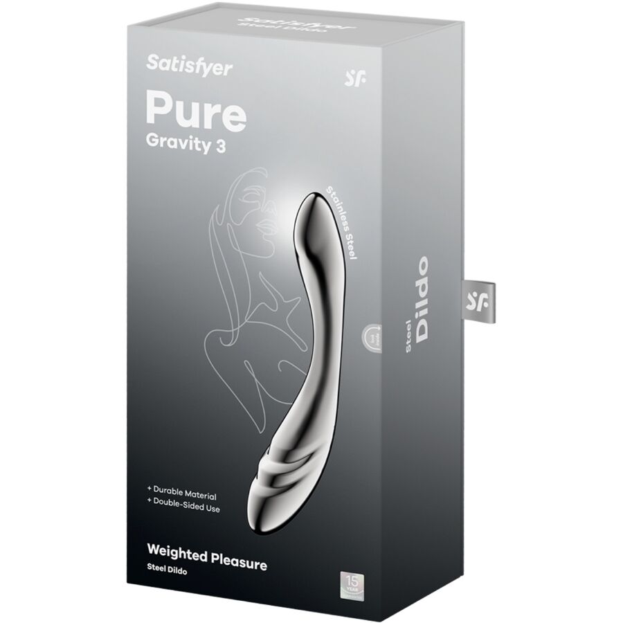SATISFYER - ДВУКРАЕН ДИЛДО ОТ НЕРЪЖДАЕМА СТОМАНА PURE GRAVITY 3
