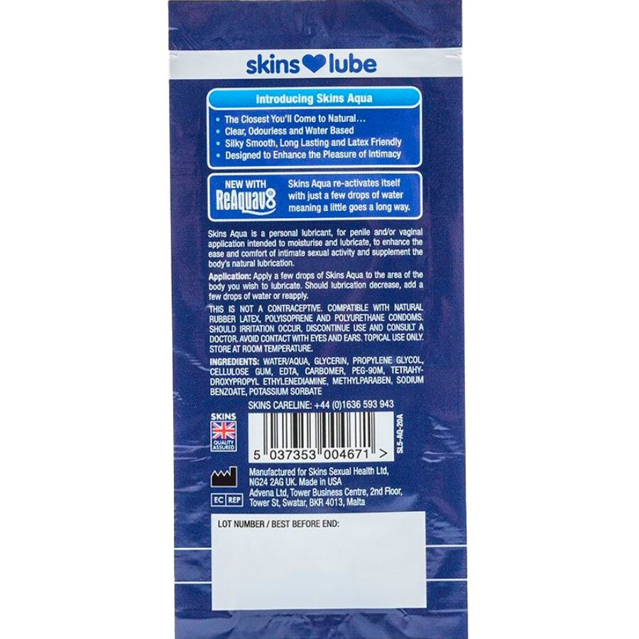SKINS - AQUA WATER-BASED LUBRICANT SINGLE-DOSE 5 ML - My naughty haven #