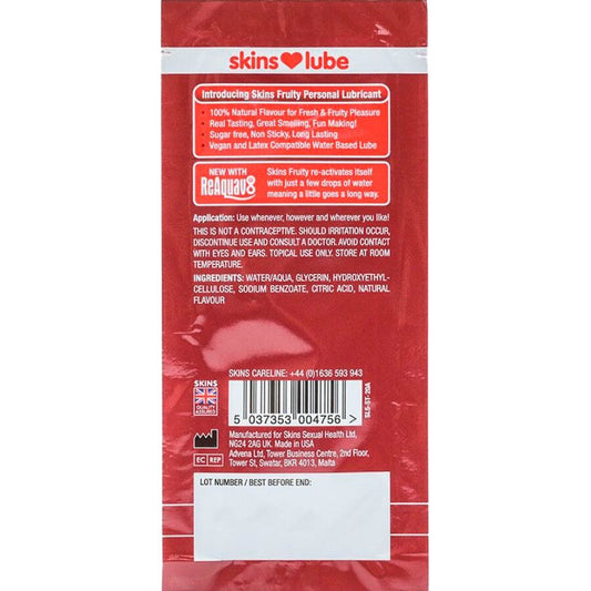 SKINS - FRUITY WATER-BASED LUBRICANT STRAWBERRY SINGLE-DOSE 5 ML - My naughty haven #