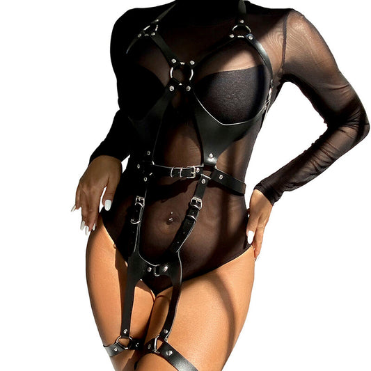 SUBBLIME - FULL BODY HARNESS WITH LEATHER BUCKLES BLACK ONE SIZE - My naughty haven #
