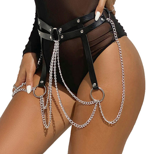 SUBBLIME - LEATHER RING CHAINBELT BLACK ONE SIZE - My naughty haven #