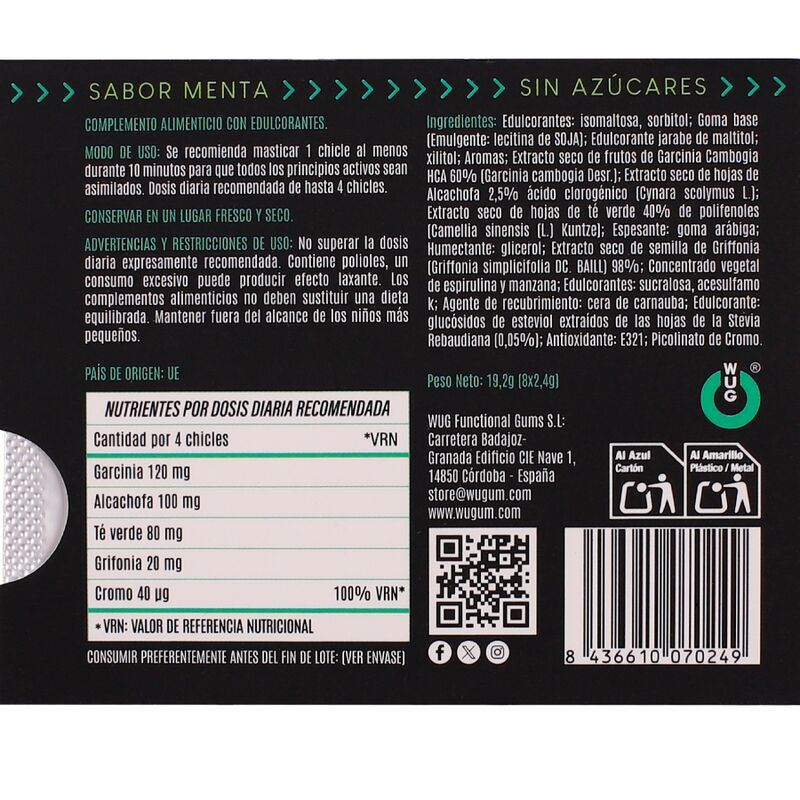 WUG DIET - SUGAR-FREE FUNCTIONAL MINT GUM BLISTER 8 PCS - My naughty haven #