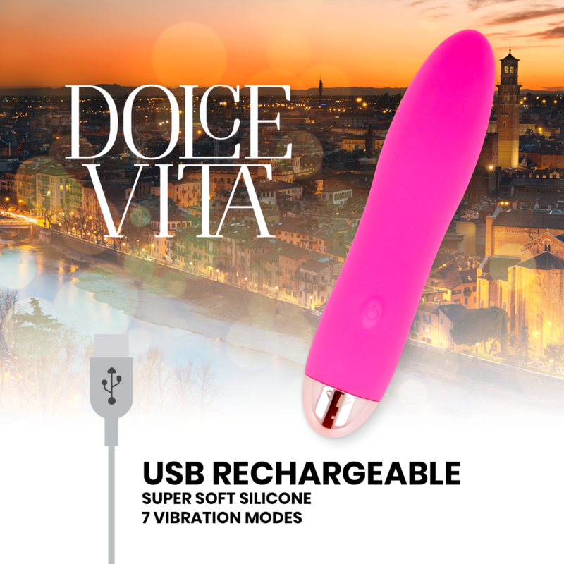 Dolce Vita - Розов акумулаторен вибратор Six Black с 7 скорости