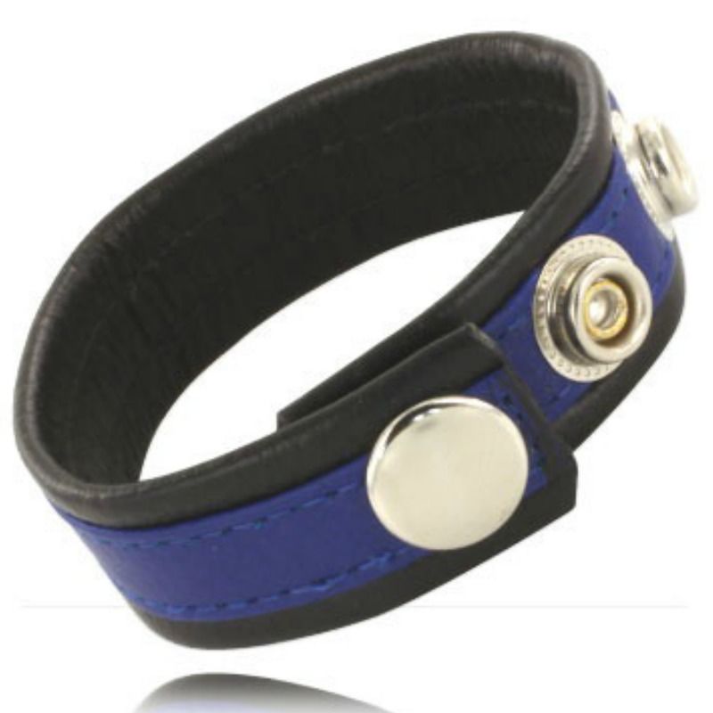 Leather Body - регулируема кожена каишка за пенис, синьо-черна