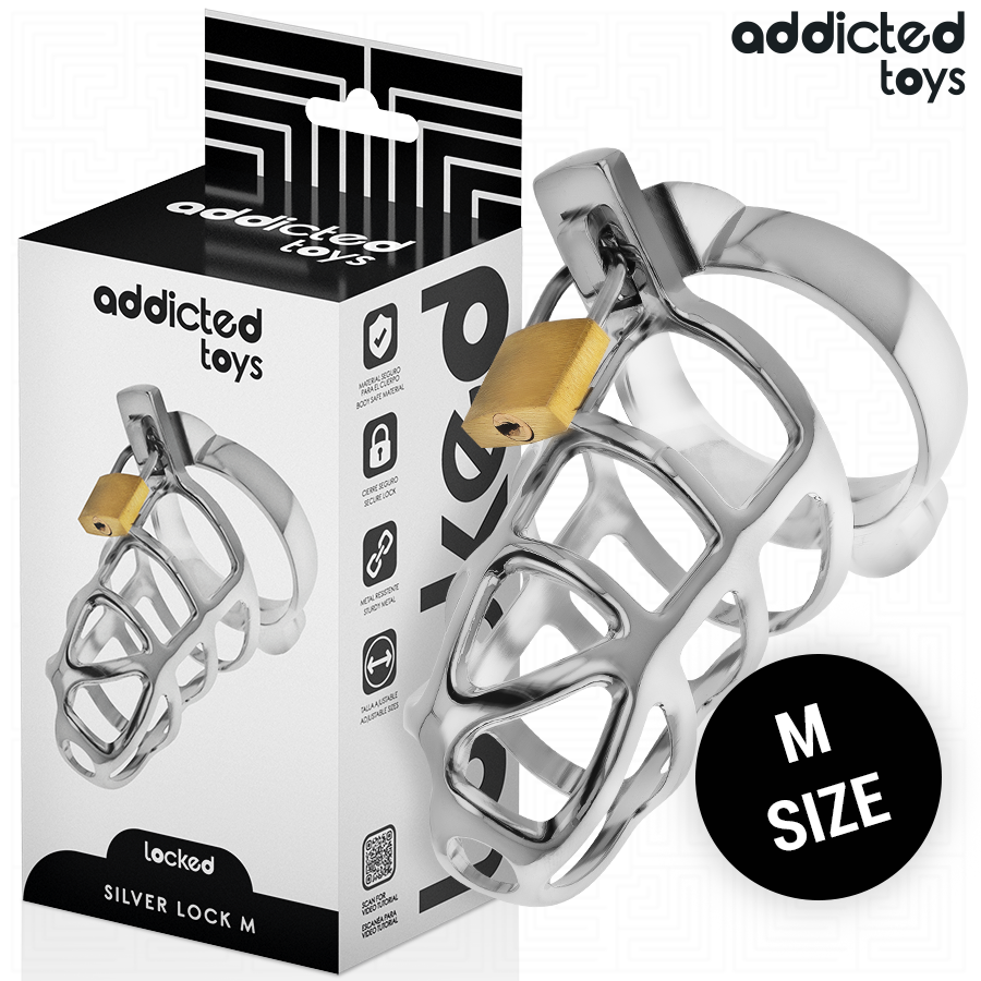 ADDICTED TOYS LOCKED - SILVER LOCK PENIS CAGE METAL SIZE M - My naughty haven #