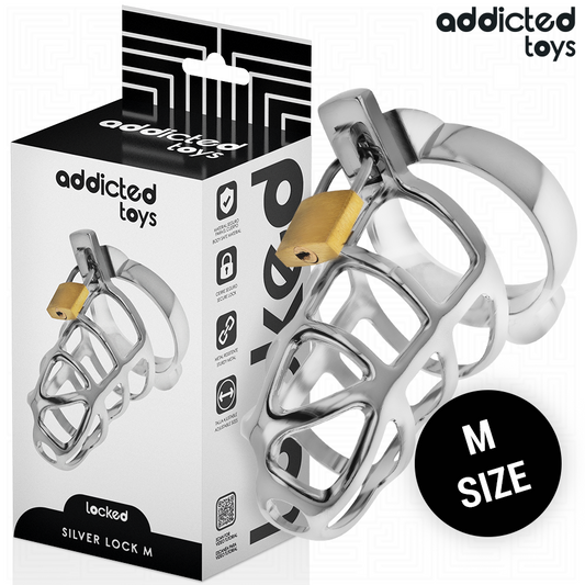 ADDICTED TOYS LOCKED - SILVER LOCK PENIS CAGE METAL SIZE M - My naughty haven #