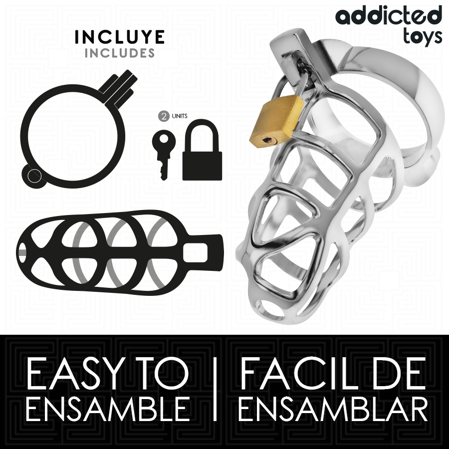 ADDICTED TOYS LOCKED - SILVER LOCK PENIS CAGE METAL SIZE M - My naughty haven #