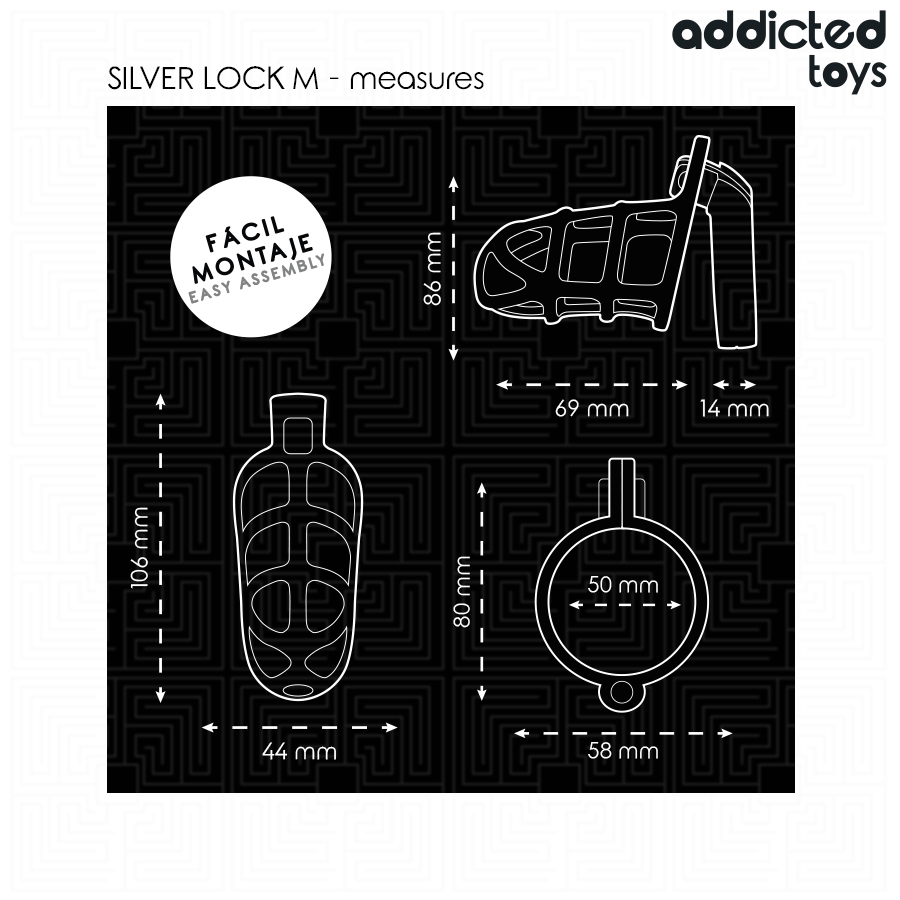 ADDICTED TOYS LOCKED - SILVER LOCK PENIS CAGE METAL SIZE M - My naughty haven #
