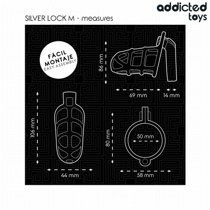 ADDICTED TOYS LOCKED - SILVER LOCK PENIS CAGE METAL SIZE M - My naughty haven #