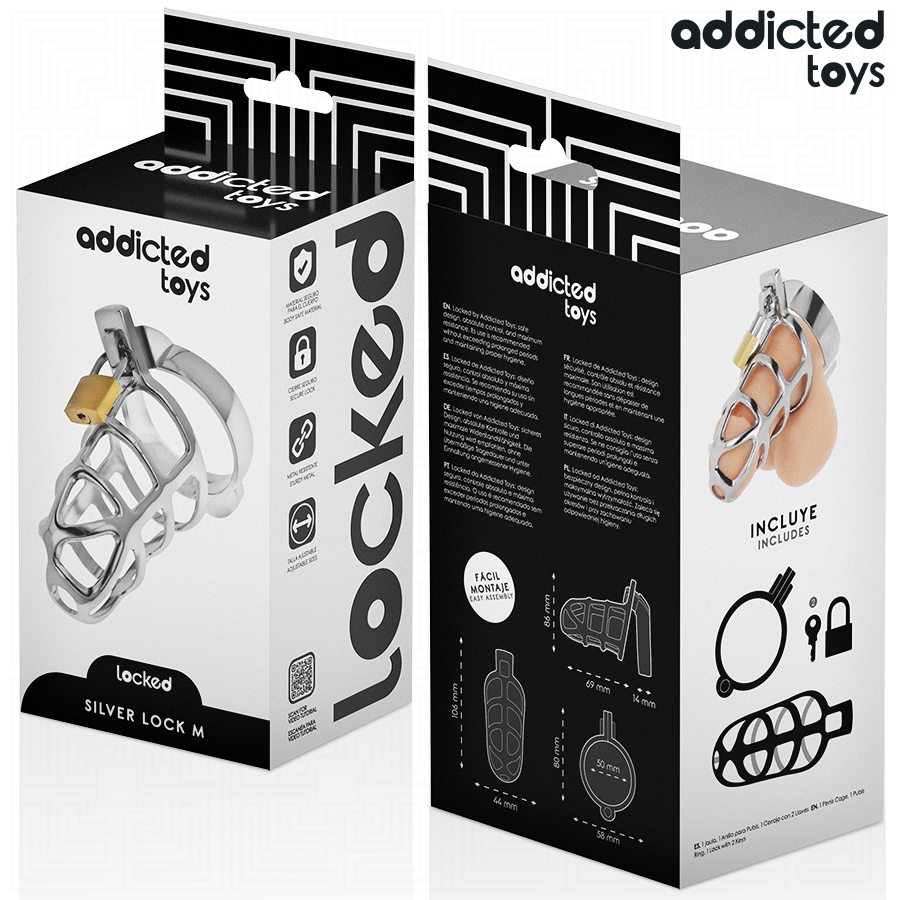 ADDICTED TOYS LOCKED - SILVER LOCK PENIS CAGE METAL SIZE M - My naughty haven #
