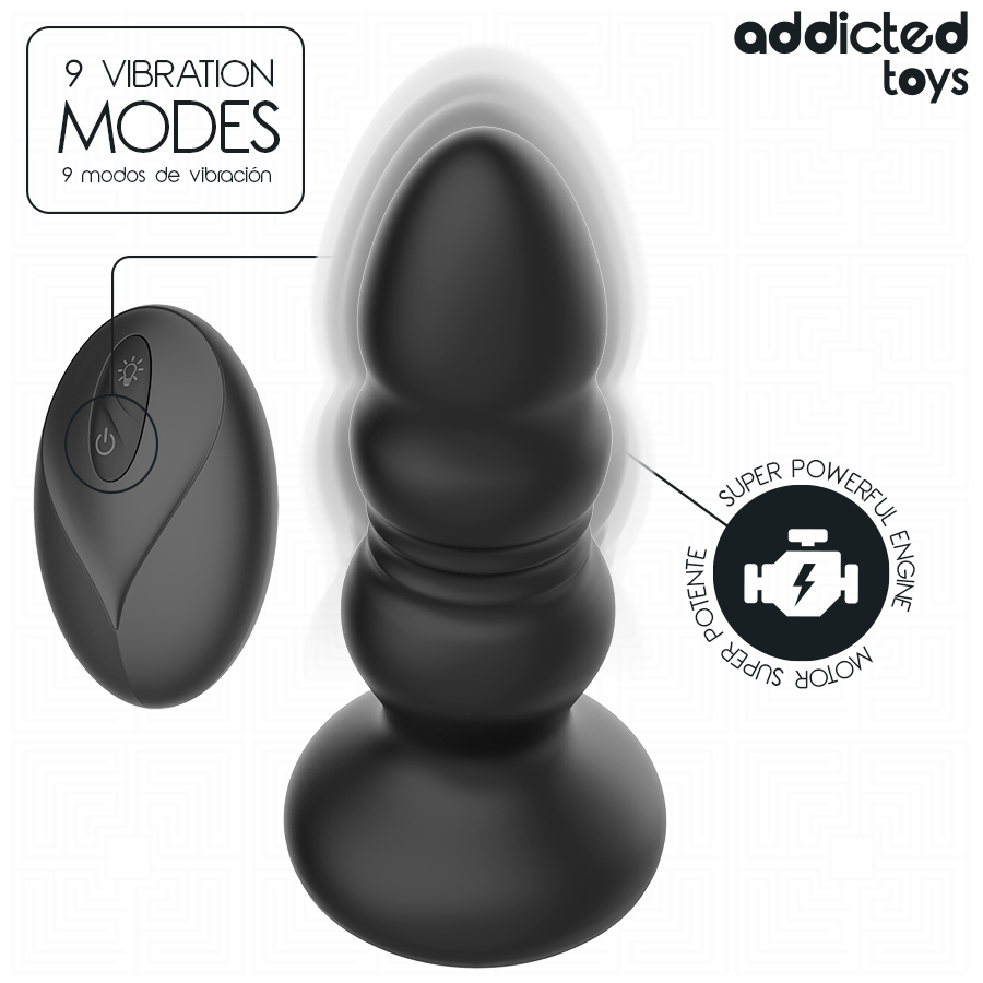 ADDICTED TOYS - THRUSTING VIBRATING ANAL PLUG, LED LIGHT REMOTE CONTROL - My naughty haven #