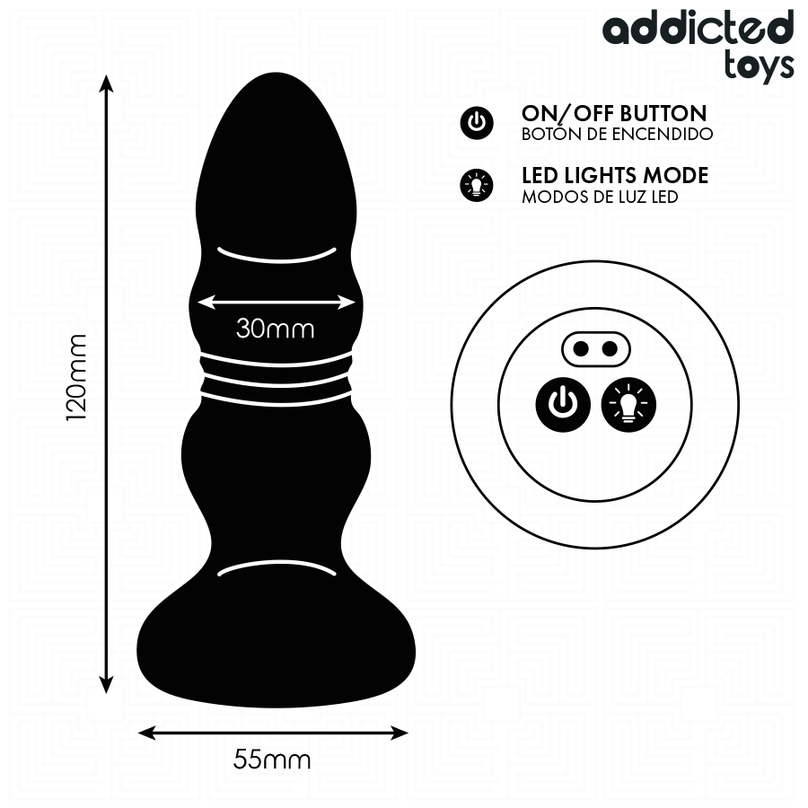 ADDICTED TOYS - THRUSTING VIBRATING ANAL PLUG, LED LIGHT REMOTE CONTROL - My naughty haven #