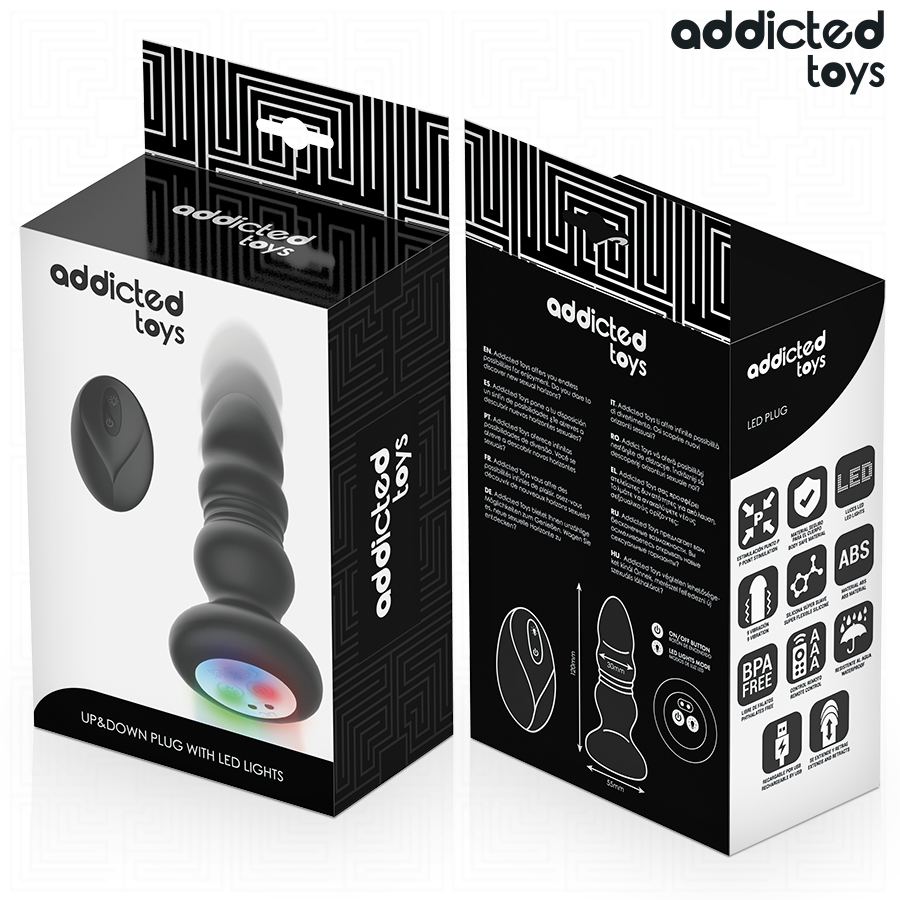 ADDICTED TOYS - THRUSTING VIBRATING ANAL PLUG, LED LIGHT REMOTE CONTROL - My naughty haven #