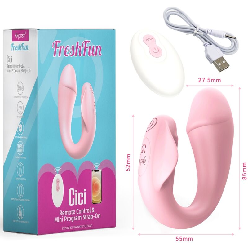 ARMONY - FRESHFUN CICI STAP-ON VIBRATOR REMOTE CONTROL AND APP 10 VIBRATIONS PINK - My naughty haven #