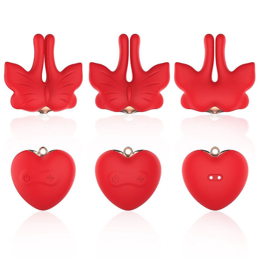 ARMONY - MAGNETIC NIPPLE CLAMPS WITH VIBRATION BUTTERFLY SHAPE RED - My naughty haven #