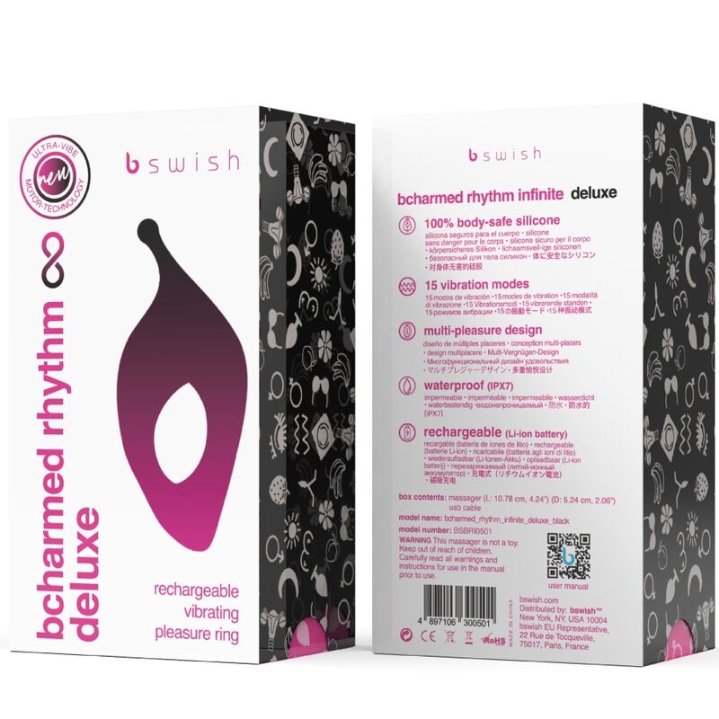 B SWISH - BCHARMED RHYTHM INFINITE DELUXE PENIS RING 15 VIBRATIONS BLACK - My naughty haven #
