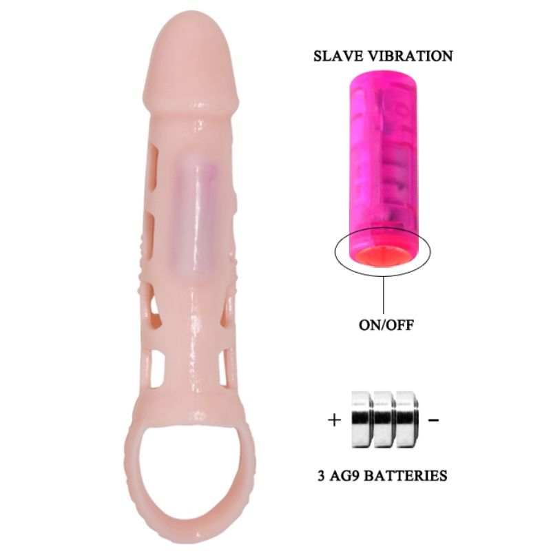 BAILE - PENIS EXTENDER COVER WITH VIBRATION AND NATURAL STRAP 13.5 CM - My naughty haven #