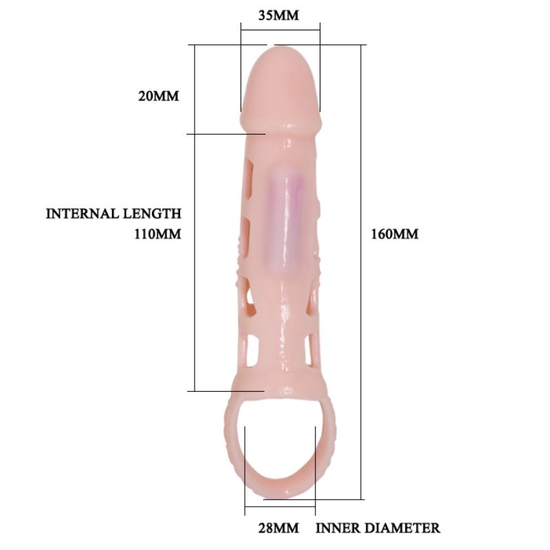 BAILE - PENIS EXTENDER COVER WITH VIBRATION AND NATURAL STRAP 13.5 CM - My naughty haven #