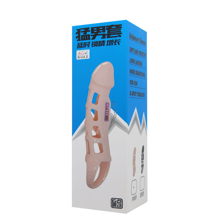 BAILE - PENIS EXTENDER COVER WITH VIBRATION AND NATURAL STRAP 13.5 CM - My naughty haven #