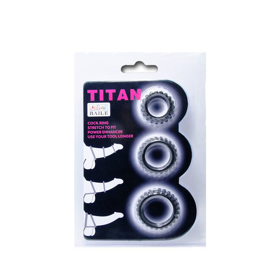BAILE - TITAN SET 3PCS COCK RING BLACK 2.8 + 2.4 + 1.9 CM - My naughty haven #