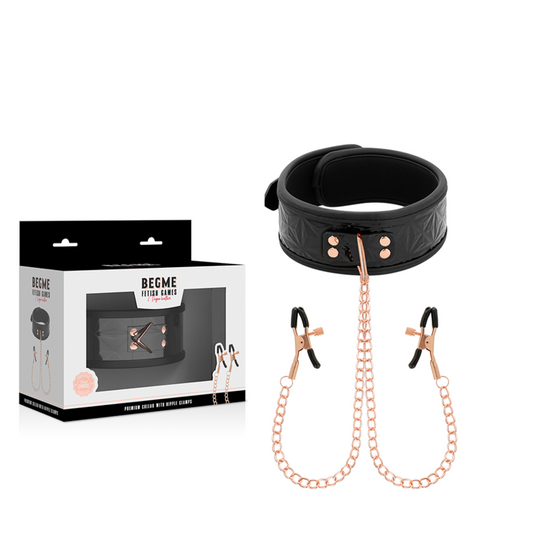 BEGME - BLACK EDITION COLLAR WITH NIPPLE CLAMPS WITH NEOPRENE LINING - My naughty haven #