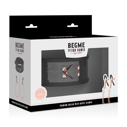 BEGME - BLACK EDITION COLLAR WITH NIPPLE CLAMPS WITH NEOPRENE LINING - My naughty haven #