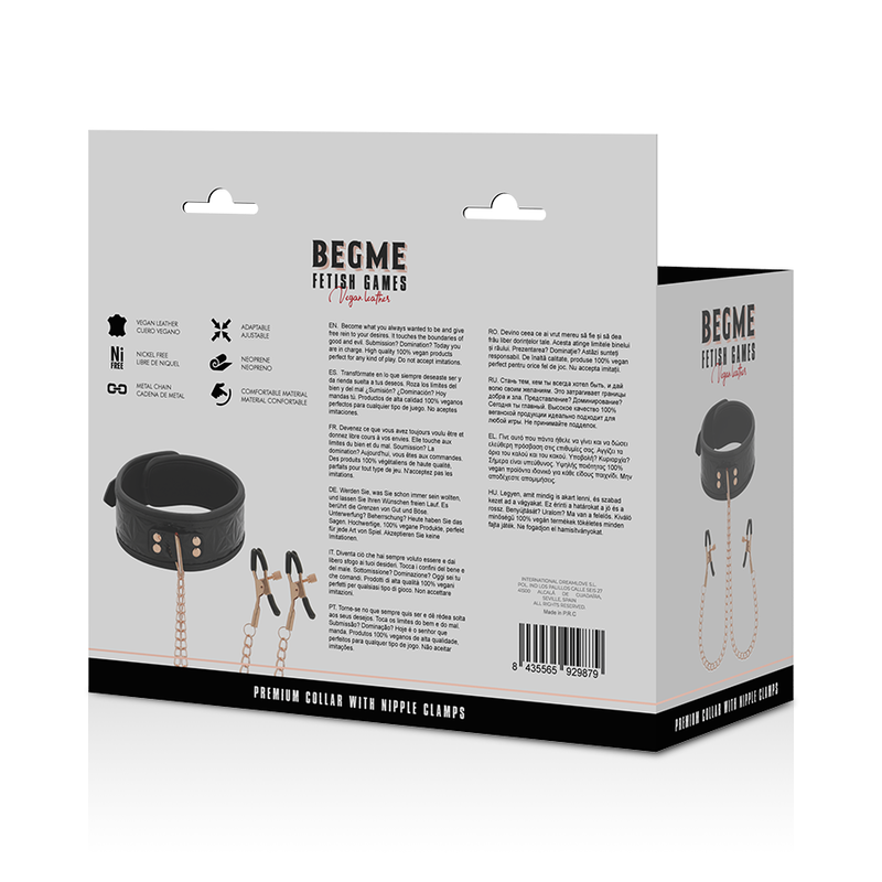 BEGME - BLACK EDITION COLLAR WITH NIPPLE CLAMPS WITH NEOPRENE LINING - My naughty haven #