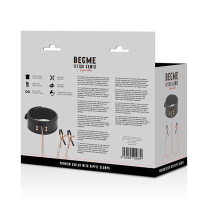 BEGME - BLACK EDITION COLLAR WITH NIPPLE CLAMPS WITH NEOPRENE LINING - My naughty haven #