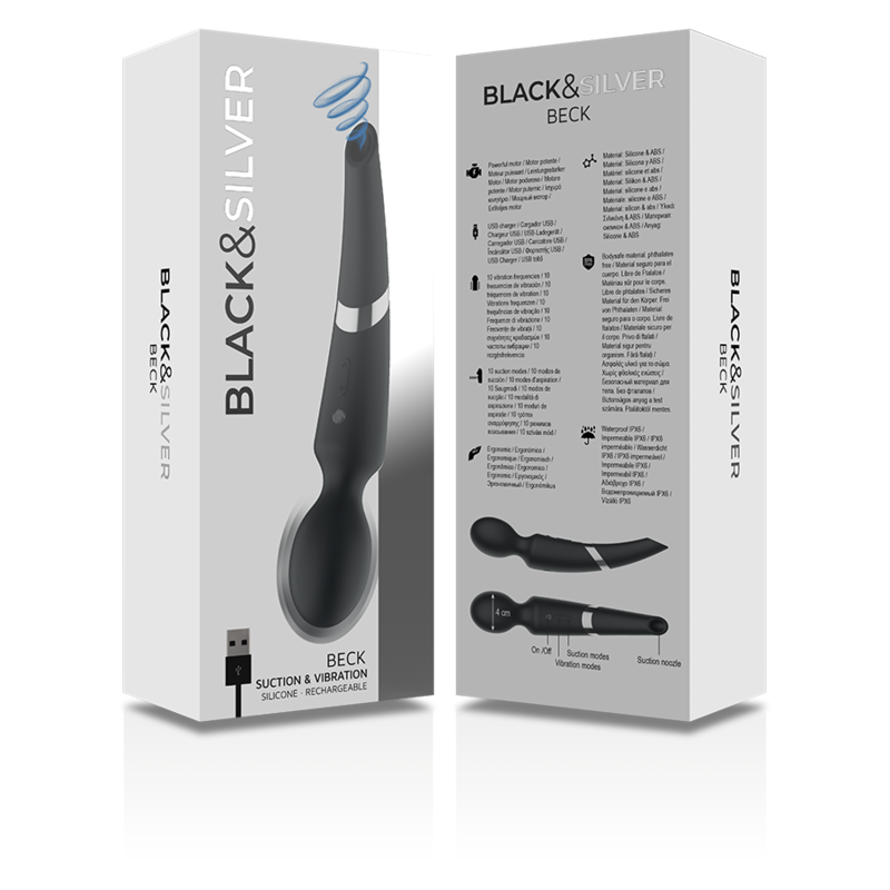 Black&Silver - Силиконов масажор тип "Wand" с вендуза 2 в 1 Beck Wand