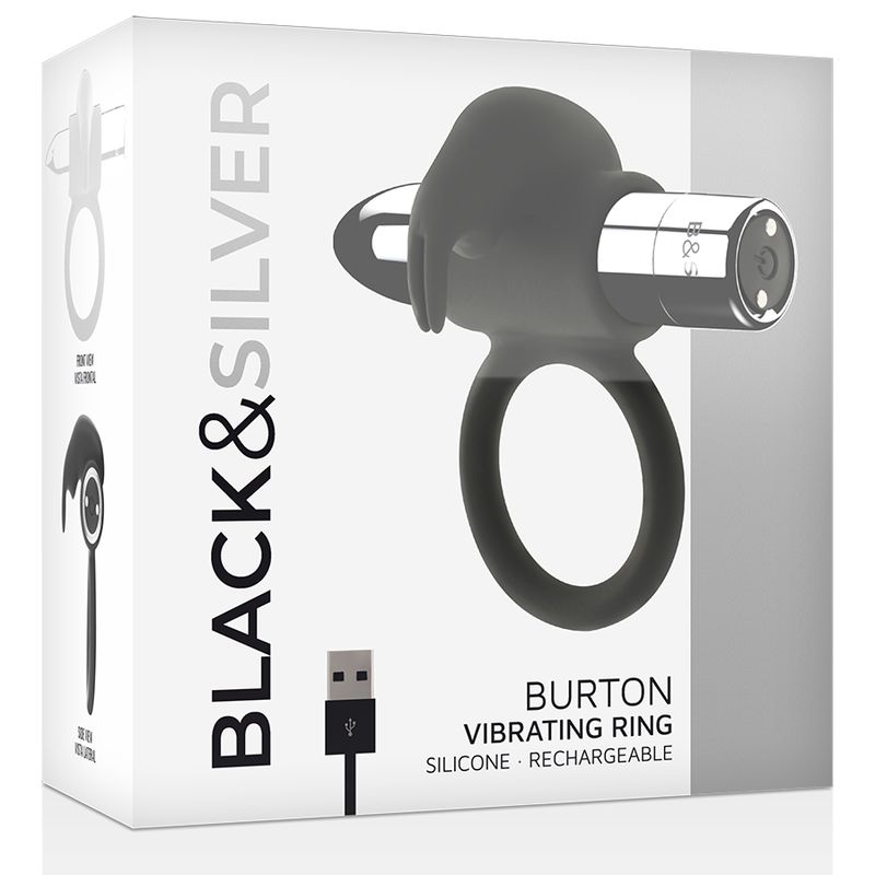 BLACK&SILVER - BURTON RECHARGEABLE RING 10 VIBRATION MODES - My naughty haven #