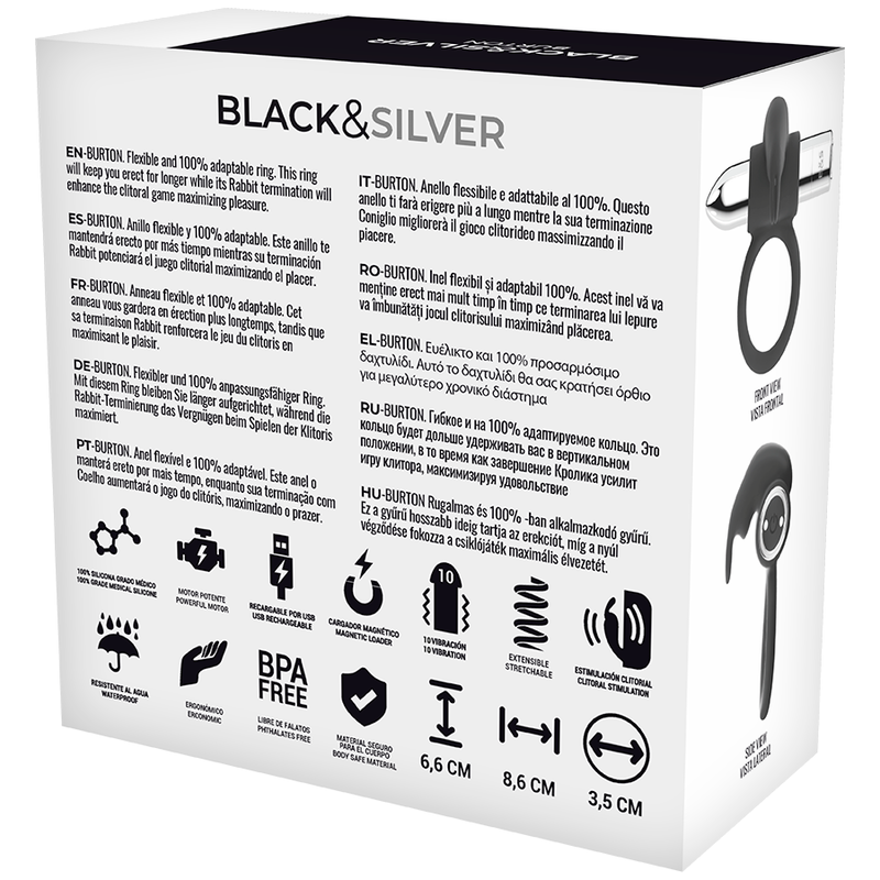 BLACK&SILVER - BURTON RECHARGEABLE RING 10 VIBRATION MODES - My naughty haven #