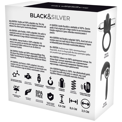 BLACK&SILVER - BURTON RECHARGEABLE RING 10 VIBRATION MODES - My naughty haven #