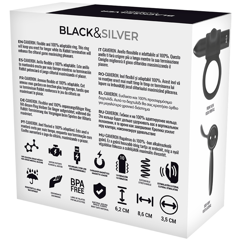 BLACK&SILVER - CAMERON BLACK RECHARGEABLE RING - My naughty haven #