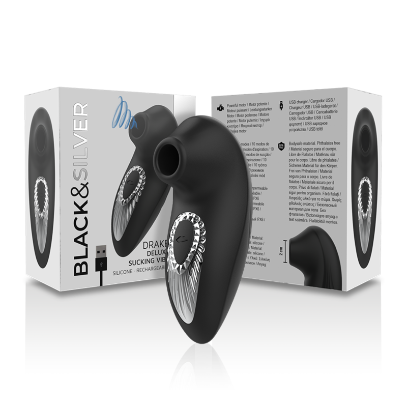 BLACK&SILVER - DRAKE DELUXE SUCKING VIBE RECHARGEABLE SILICONE BLACK - My naughty haven #