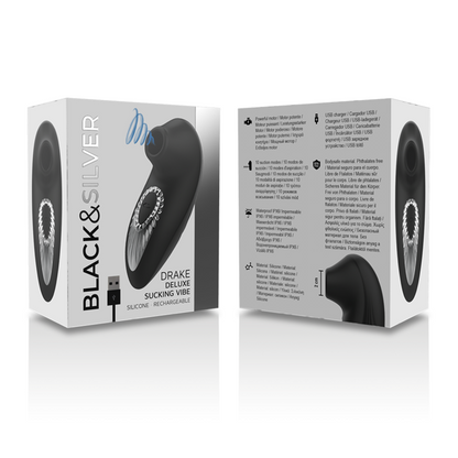 BLACK&SILVER - DRAKE DELUXE SUCKING VIBE RECHARGEABLE SILICONE BLACK - My naughty haven #