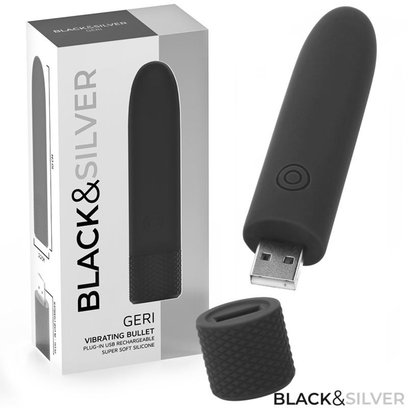 BLACK&SILVER - GERI USB ЗАРЕЖДАЩ СЕ ВИБРАЦИОНЕН КУРШУМ 8 ВИБРАЦИИ ЧЕРЕН 10 X 2.2 СМ