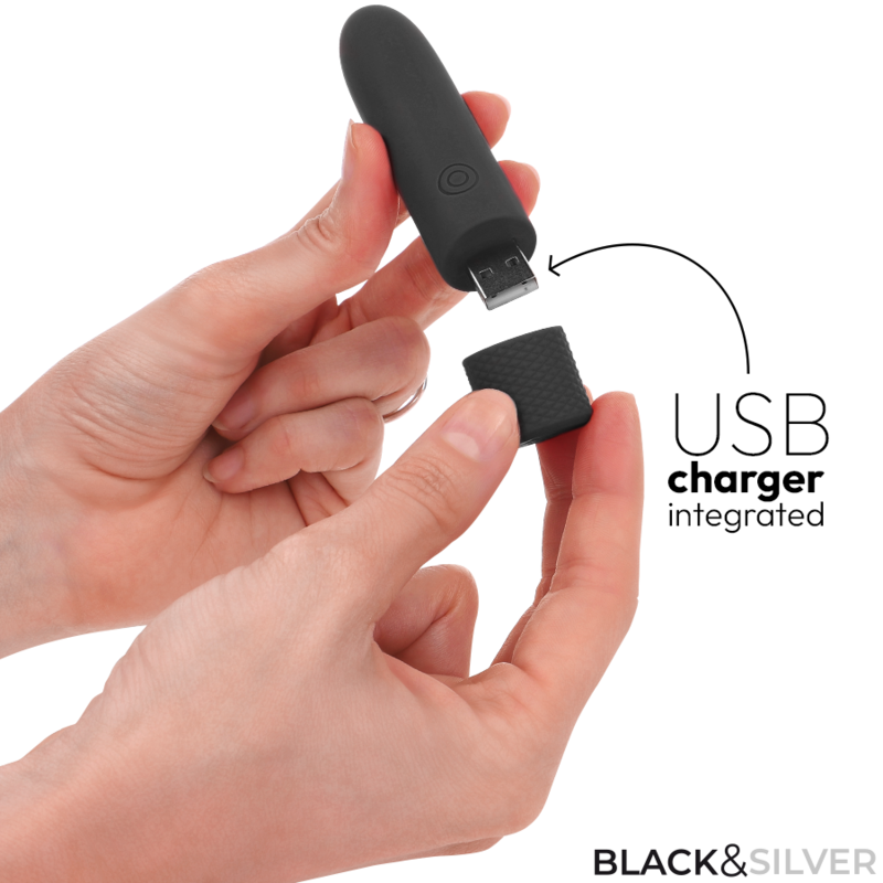 BLACK & SILVER - GERI USB RECHARGEABLE VIBRATING BULLET 8 VIBRATIONS BLACK 10 X 2.2 CM - My naughty haven #
