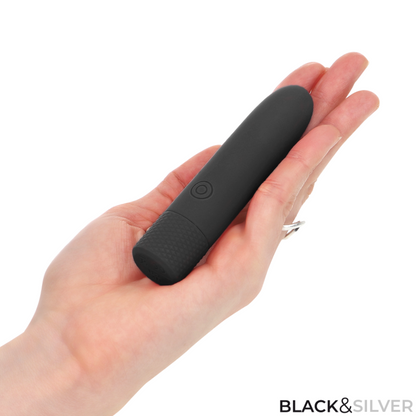 BLACK & SILVER - GERI USB RECHARGEABLE VIBRATING BULLET 8 VIBRATIONS BLACK 10 X 2.2 CM - My naughty haven #