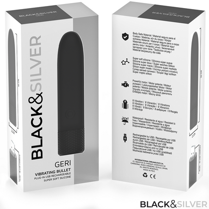 BLACK & SILVER - GERI USB RECHARGEABLE VIBRATING BULLET 8 VIBRATIONS BLACK 10 X 2.2 CM - My naughty haven #