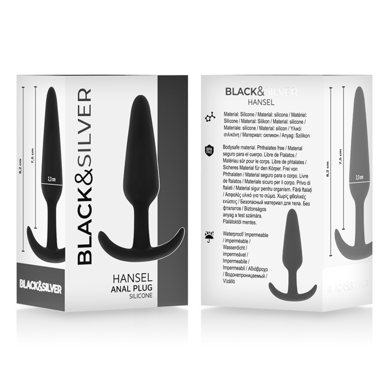 BLACK&SILVER - HANSEL SILICONE ANAL PLUG WITH SMALL HANDLE - My naughty haven #