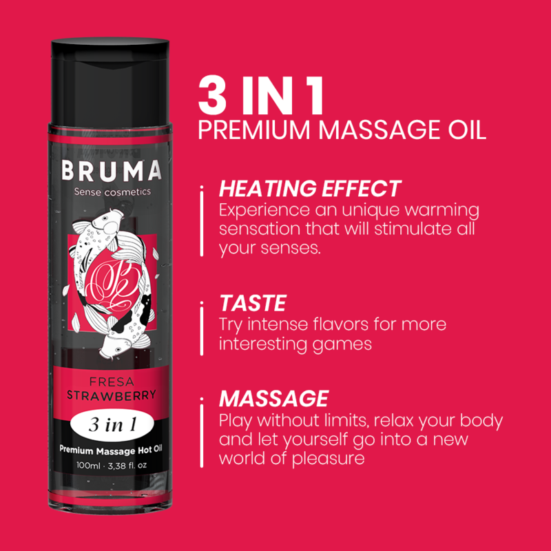 BRUMA - PREMIUM MASSAGE HOT OIL STRAWBERRY 3 IN 1 - 100 ML - My naughty haven #