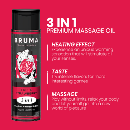 BRUMA - PREMIUM MASSAGE HOT OIL STRAWBERRY 3 IN 1 - 100 ML - My naughty haven #