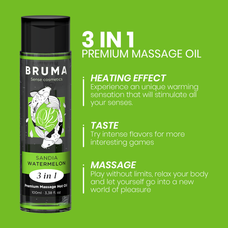 BRUMA - PREMIUM MASSAGE HOT OIL WATERMELON 3 IN 1 - 100 ML - My naughty haven #