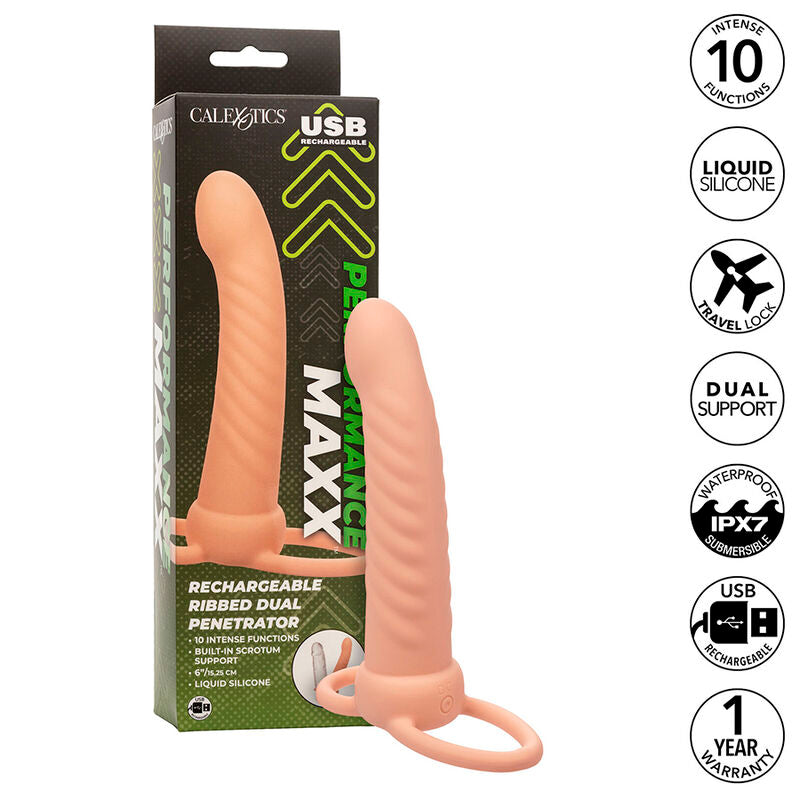 CALEXOTICS - MAXX RIBBED DUAL PENETRATOR 10 VIBRATIONS FLESH - My naughty haven #