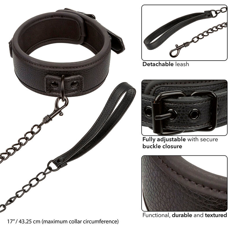 CALEXOTICS - NOCTURNAL COLLAR & LEASH LEATHER ADJUSTABLE BLACK - My naughty haven #